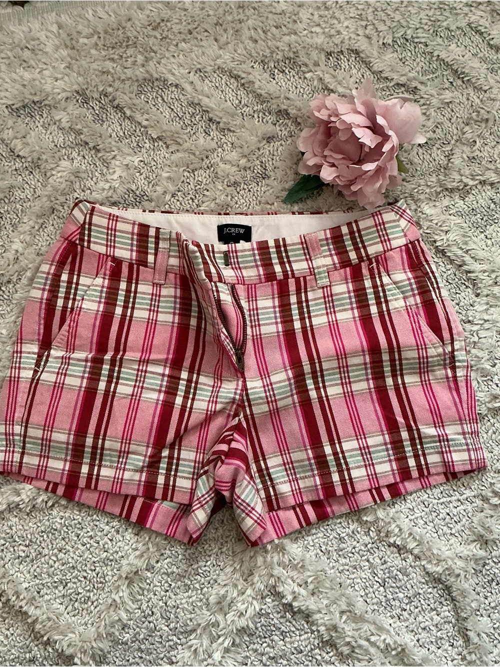 J. Crew Pink Plaid Cotton Blend Bermuda Shorts